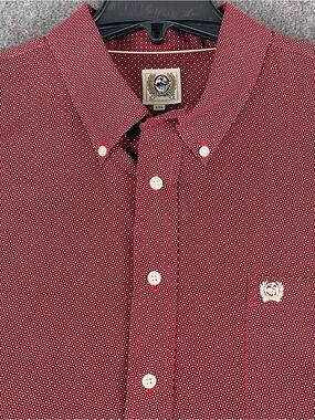 Cinch Button Down Western Long Sleeve Shirt Mens 2XL Burgundy Silver Geometric